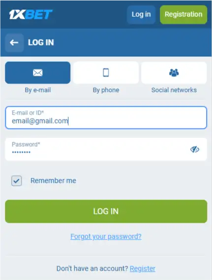 Login to 1xbet account via email